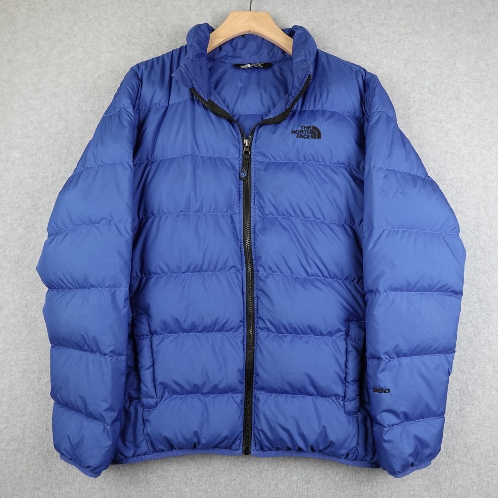 The North Face Puffer Jacket Boys XL Blue 550 Down Full Zip Outdoor Hike